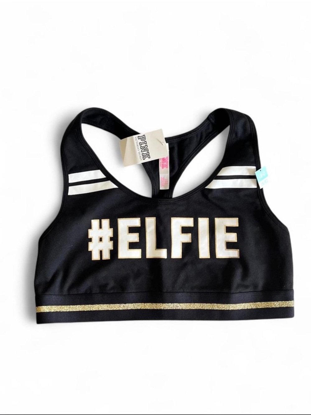 Victoria's Secret PINK Black “#ELFIE” Sports Bra Size L